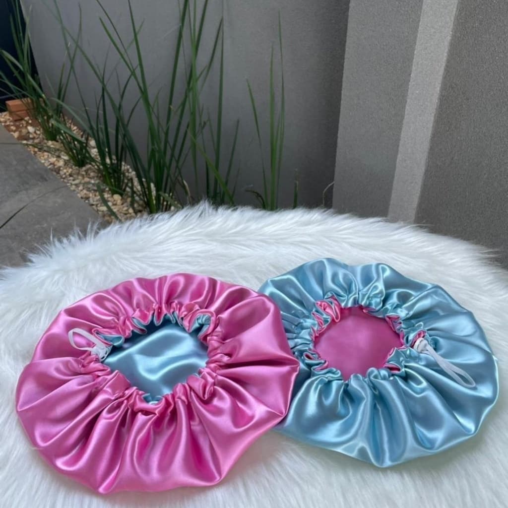 Kit 1/2  Touca de Cetim Dupla Face Ajustável Touca Anti- frizz Cetim Scrunchies