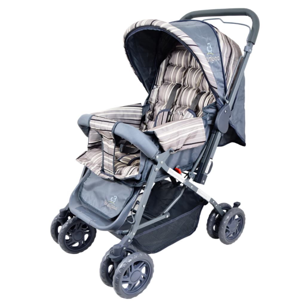 Carrinho Bebê Passeio Menina Menino Reclinável Berço Alça Reversível com Mosquiteiro Cinza + Bolsa