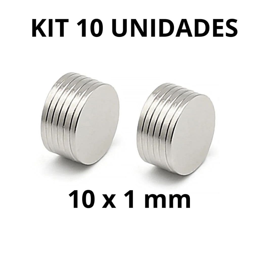Kit 10 pcs Imã Neodímio Disco 10x1 Redondo Muito Forte N35