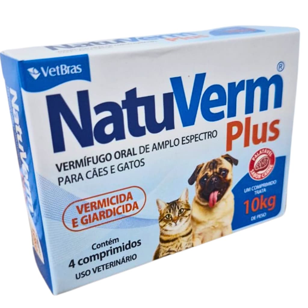 Natu Verm Plus Cães E Gatos Até 10kg Vermífugo E Giardicida 4 Compr.