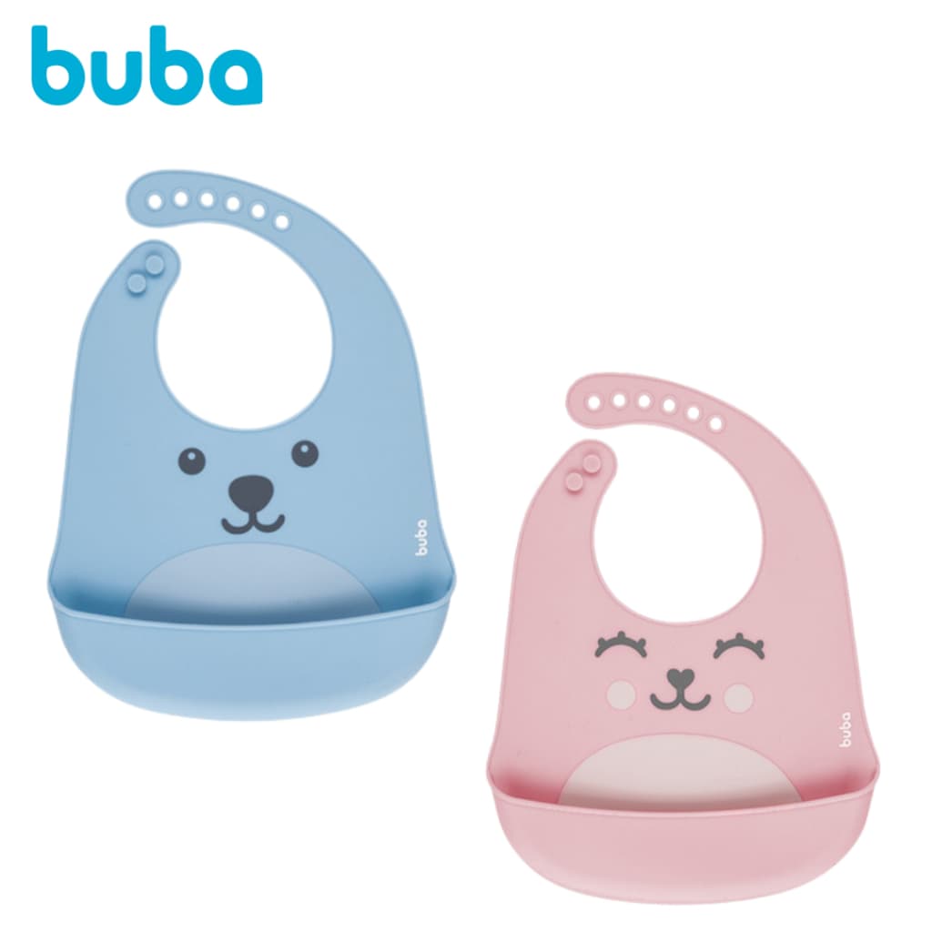 Babador De Silicone Bebê Cata Pega Migalhas Buba Azul Rosa Verde