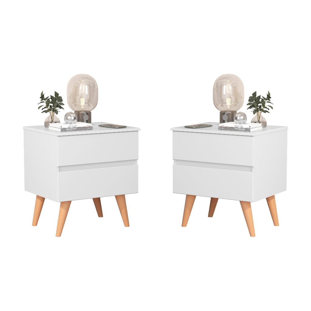 KIT 2 Mesas De Cabeceira Roma Criado Para Quarto Pés Palito Retro 2 Gavetas - Várias Cores