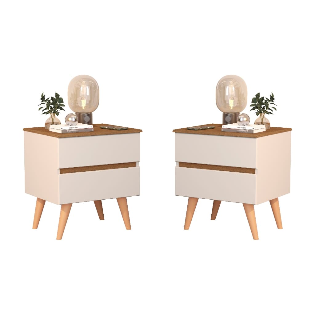 KIT 2 Mesas De Cabeceira Criado Roma Para Quarto 2 Gavetas Pés Palito Retro - Várias Cores