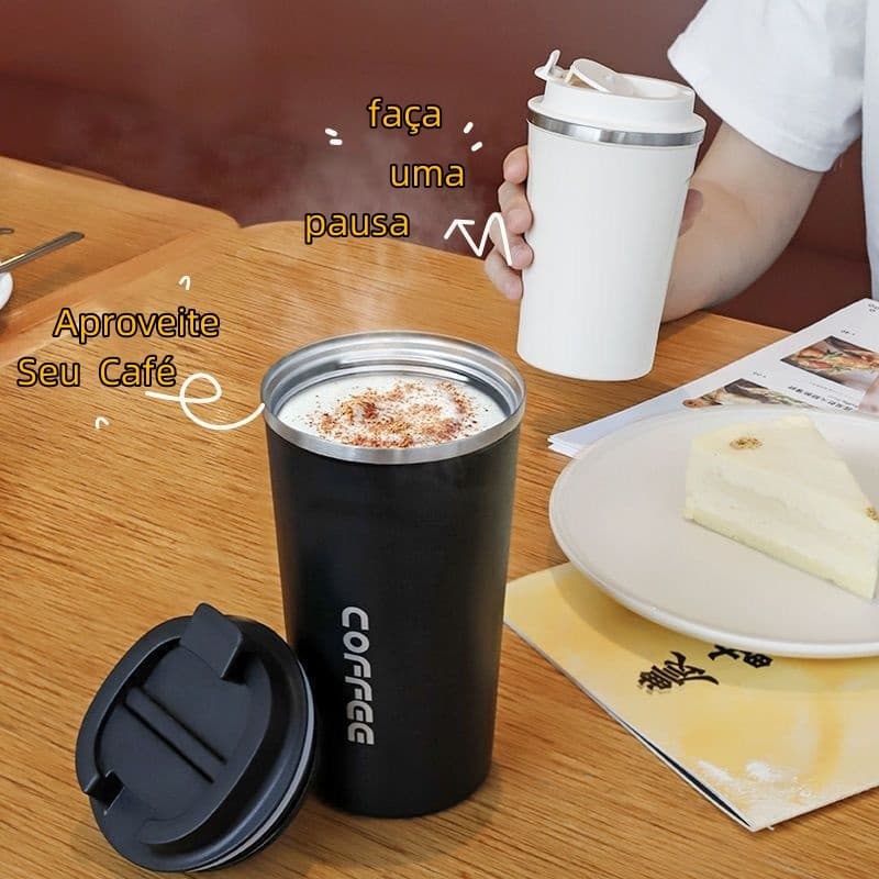 Caneca Copo Café Coffee Isolado Dupla Térmico Aço Inoxidável  510ML Anti-vazamento