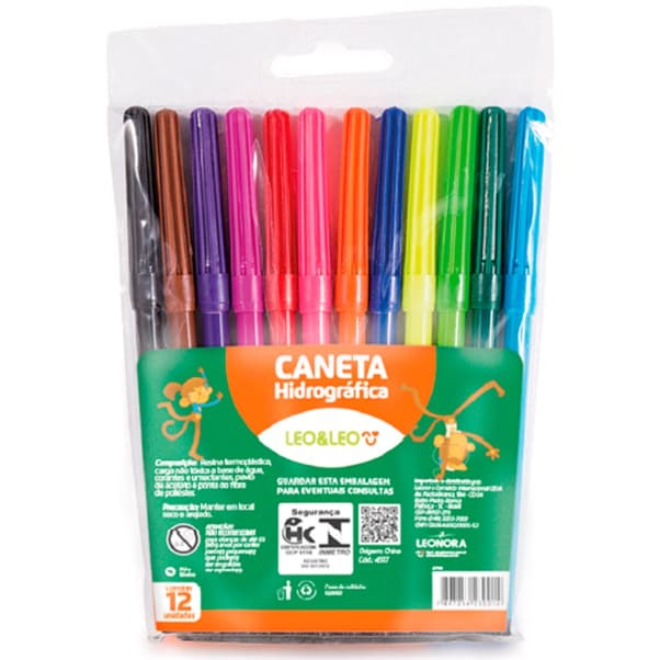 Canetinha - Caneta Hidrográfica 12 cores Leo&Leo -Linha Eco