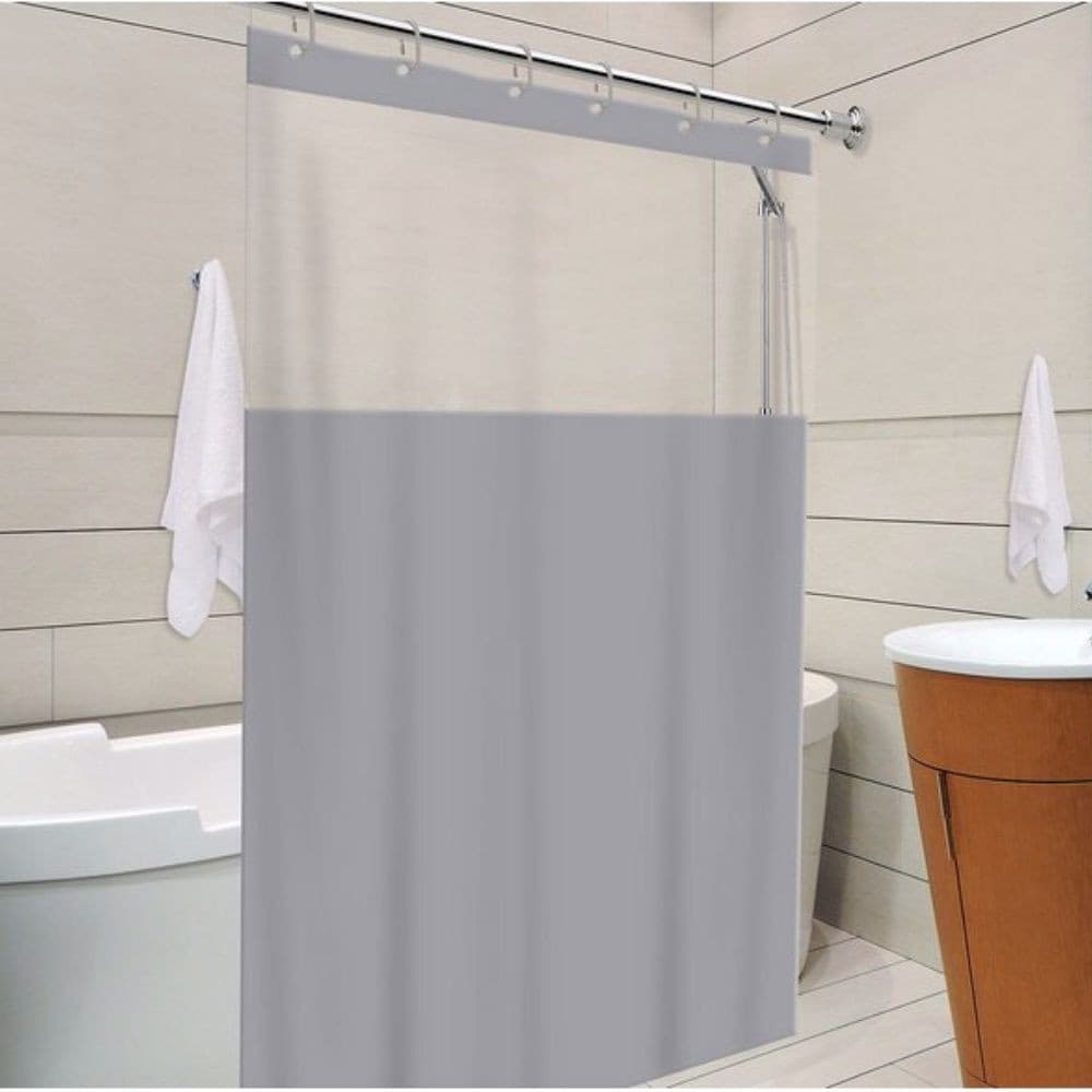 Cortina Box com Visor Transparente em PVC para Banheiro Anti Mofo Com Ganchos