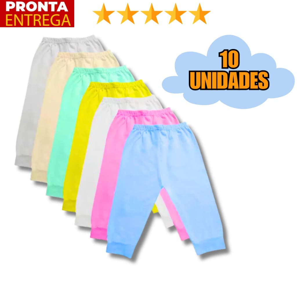 10 Unidades Mijão Infantil Calça Bebê Sem Pé Cores Lisas
