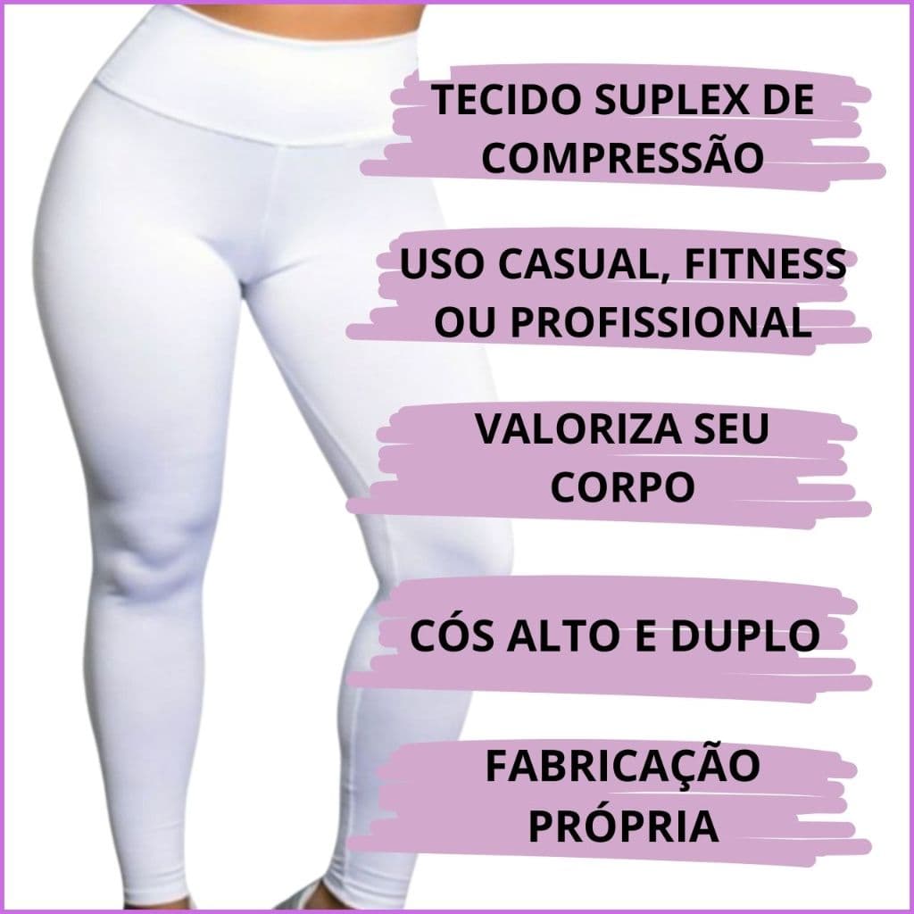 Calça LEGGING Branca Suplex Feminina, Uniforme Medicina, Enfermagem, Estética, Fitness ou Uso Casual