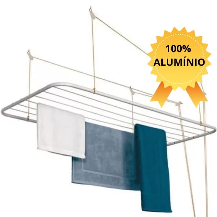 Varal de Teto 100% Alumínio Vários Tamanhos C/ Parafusos Para Fixação Grande Para Apartamento