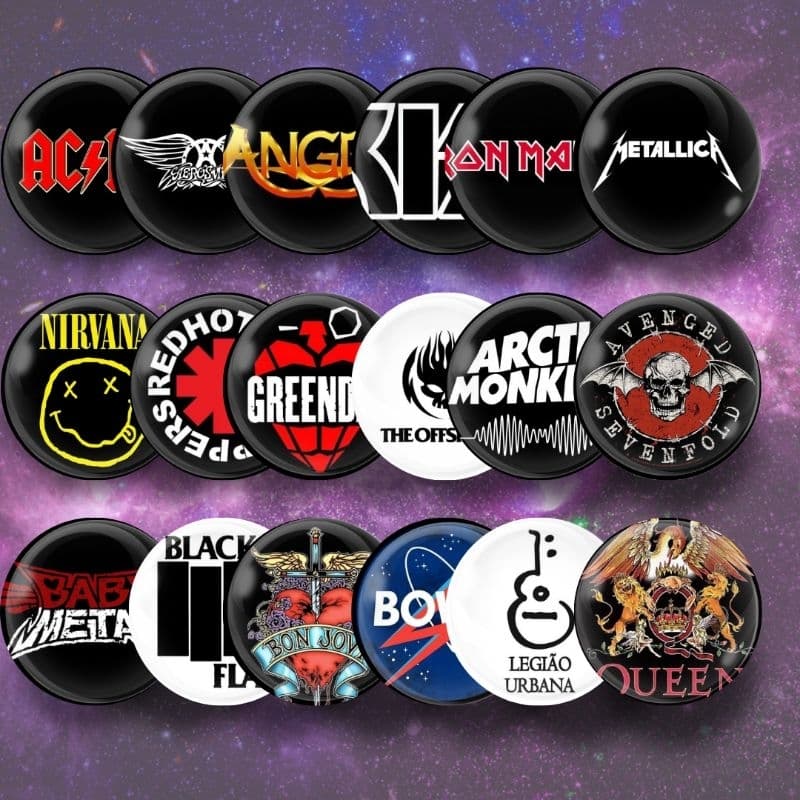Bottons Broches Bandas de Rock clássicos nacional internacional