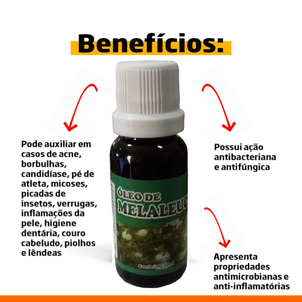 Óleo de Melaleuca 20 ml 100% Natural - Cuida da pele, acne, é antibacteriano   natuverdemax