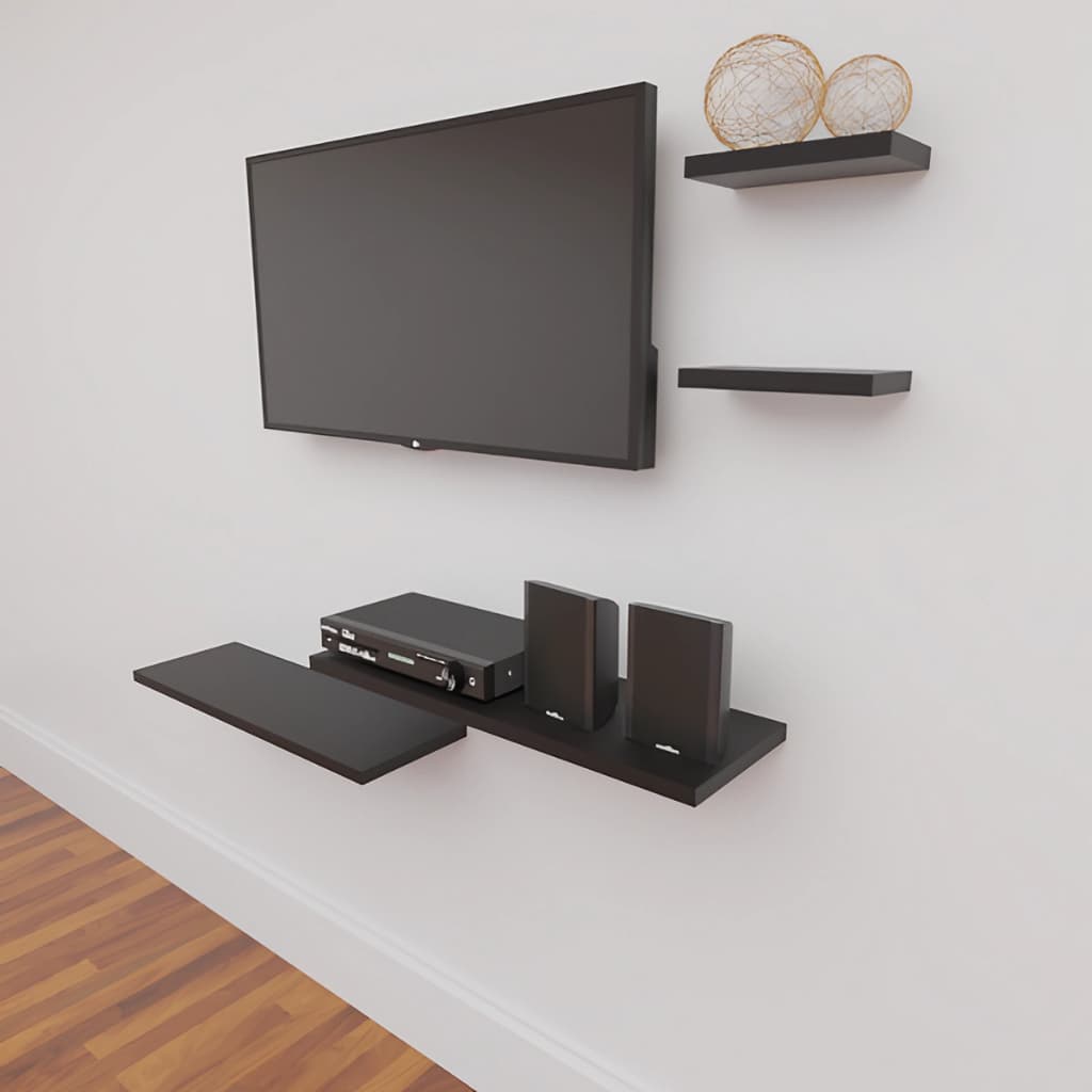 Rack Suspenso Com Prateleiras 4 Pçs Sala Quarto Preto ou Branco MDF