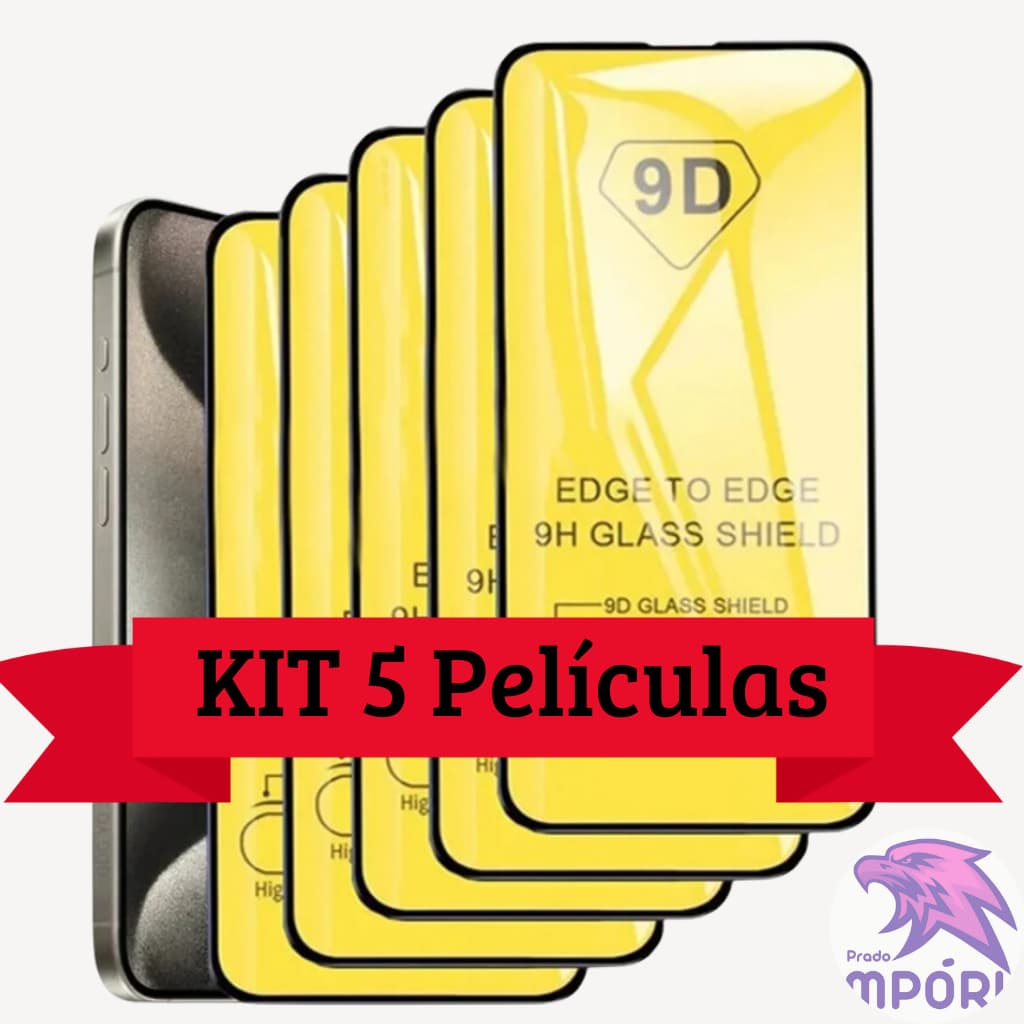 KIT 5 Películas de Vidro 3D/9D IPhone 13 14 12 11 XR 16 Pro Max Xs 7 Plus 15 Pro 16 Plus 11 Pro