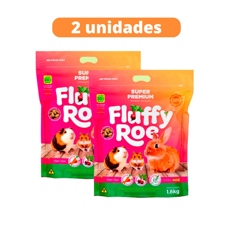 Kit C/ 2 Unidades Ração Para Coelhos e Roedores Fluffy Roe - 1.8Kg Super Premium Minas Nutri