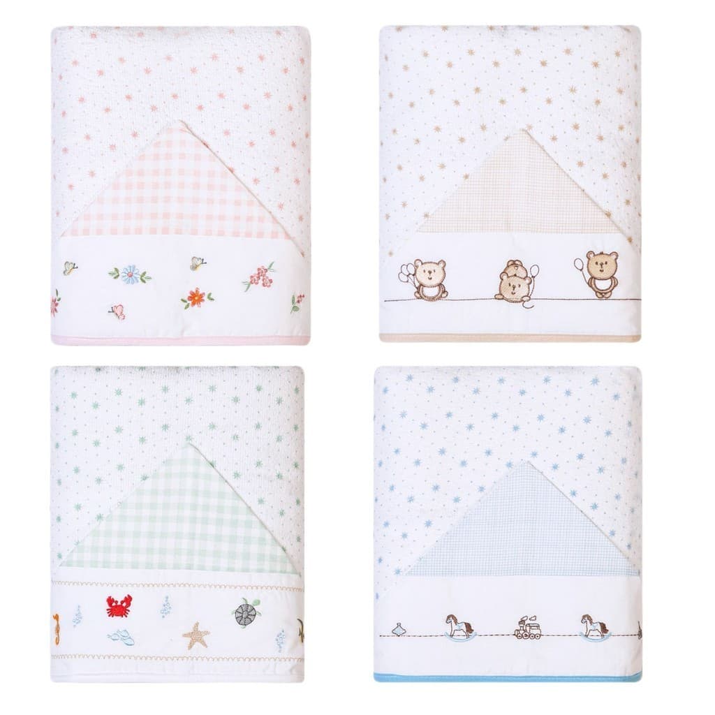 Toalha de Banho Felpuda Bebê C/ Forro de Fralda Soft 90x70cm C/Capuz Bordado