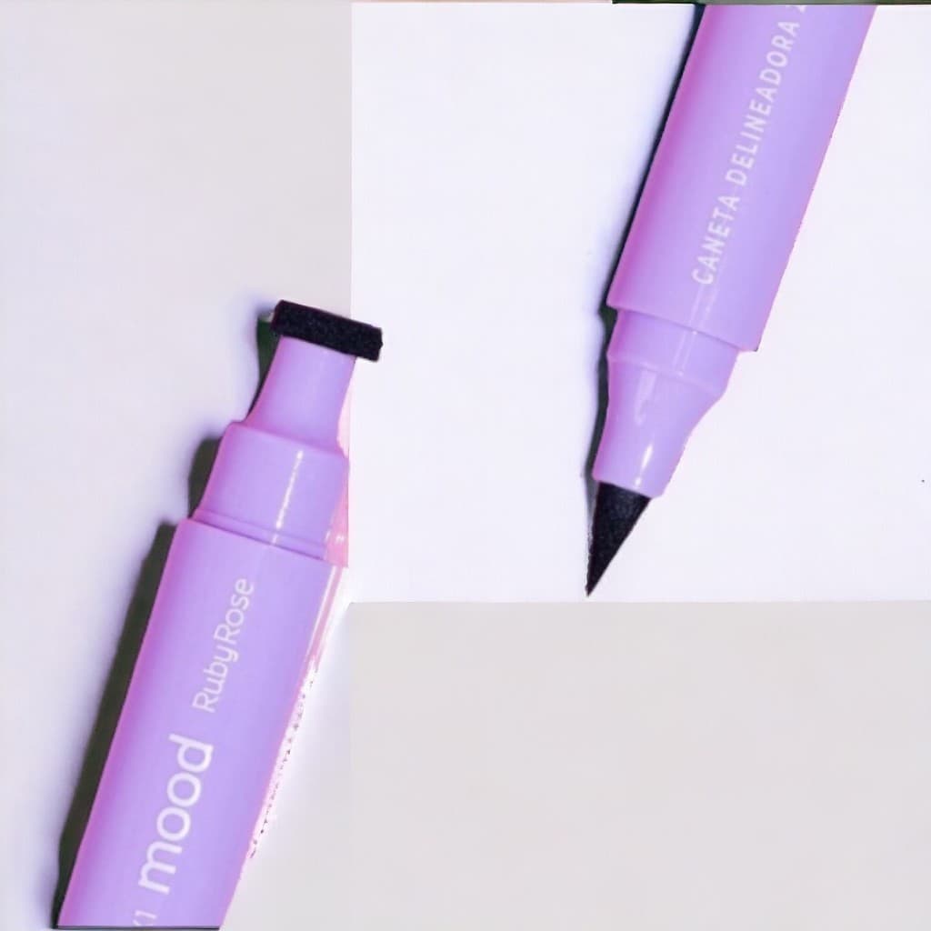Caneta Delineadora 2x1 Mood Ponta Fina Carimbo Preto Alta Pigmentação Resistente a Água HB519