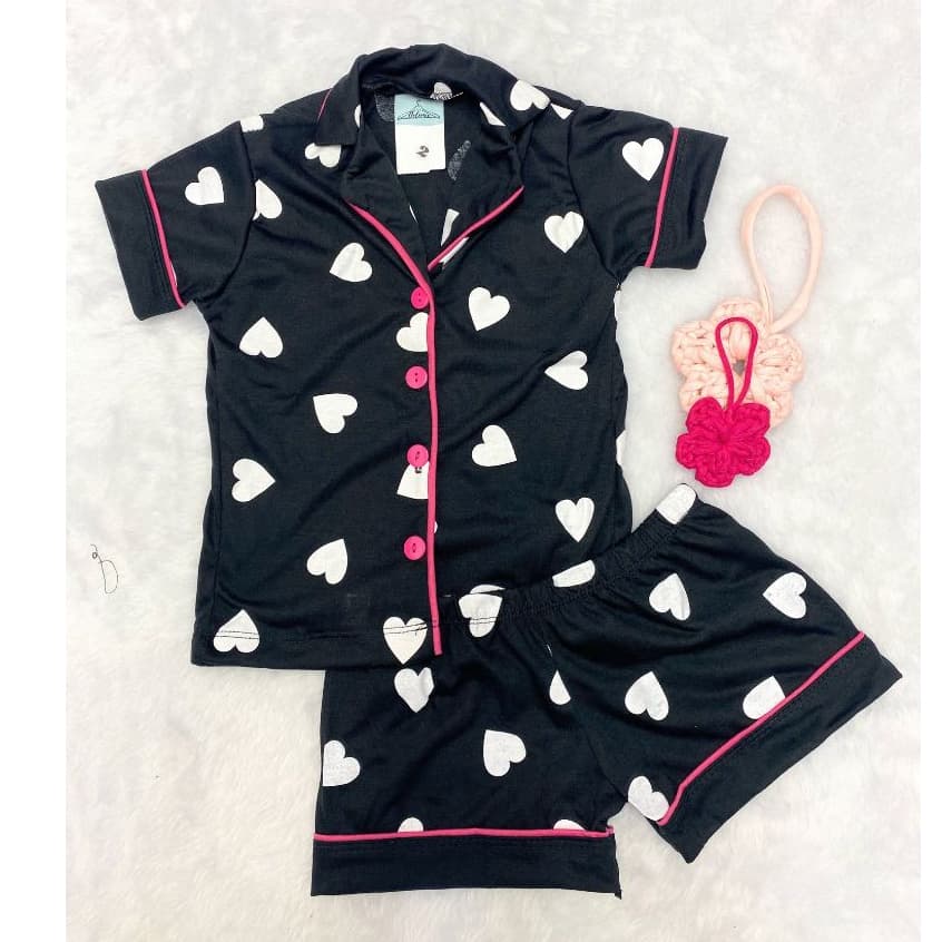 Pijama Infantil De Menina Americano Criança Blusa Short Doll Blogueira De Botão Verão Curto Com Gola