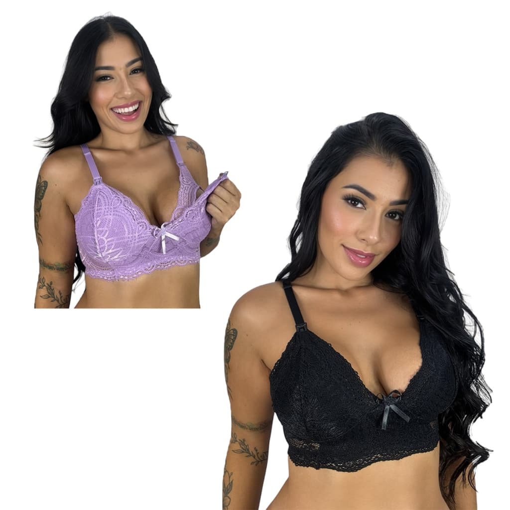 Kit 2 Sutiã de Amamentação Renda Sem Bojo Reforçado Pós Parto