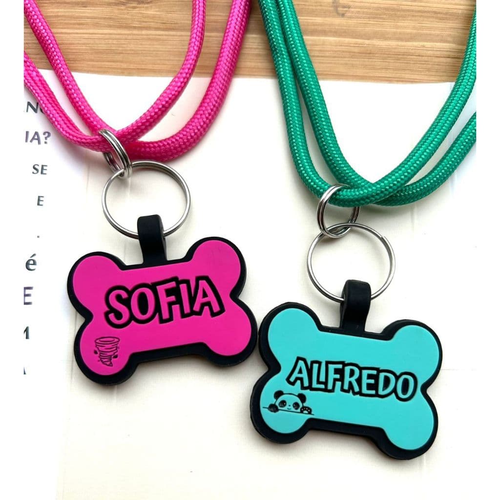 Placa e Colar de Identificação Pet Com Personalização Completa - Tag Silicone Ossinho