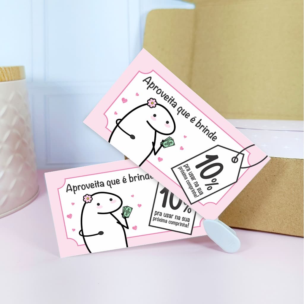 50/100uni Cartão Ticket Florks Rosa - Modelo Novo - Vale Desconto - pronta entrega