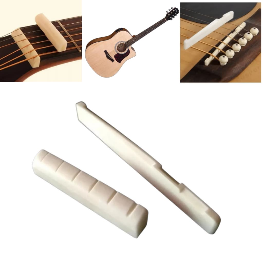 Rastilho e pestana nut 100% osso animal para violão aço folk 43 x 72 mm