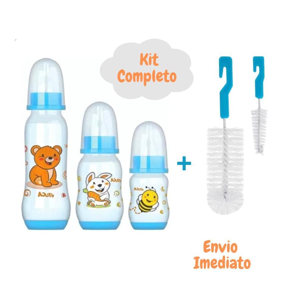 Kit 3 Mamadeiras Para Bebê + 2 Escovas de Lavar Mamadeiras