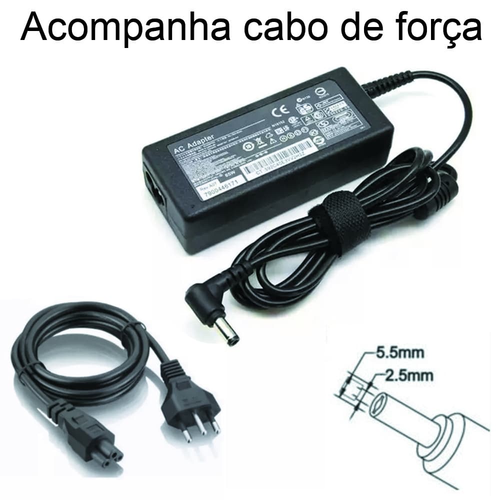 Fonte Carregador Notebook Positivo Sim+ 19v 2,1a pino 5,5mm 2,5mm + Cabo