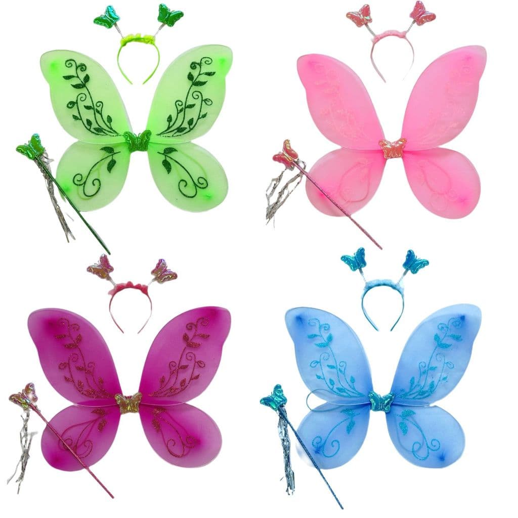 Kit Borboleta Fada Fadinha Infantil Asa + Tiara + Varinha