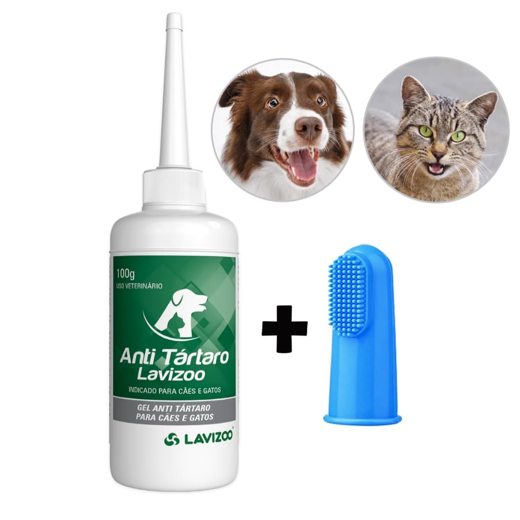 Removedor De Tartaro Anti Tartaro Para Cães E Gatos em Gel 100gr + Escova Dedal