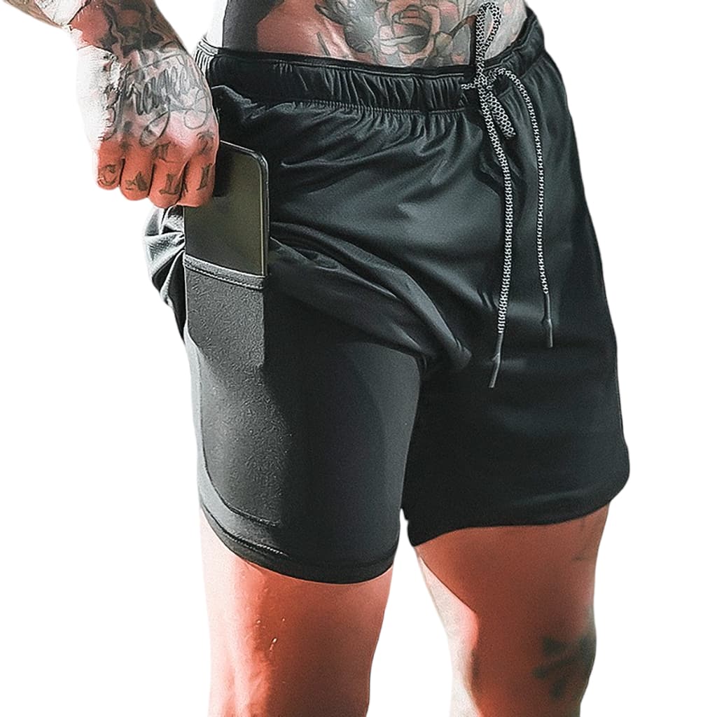 Shorts Masculino 2 em 1 Corrida Forrado Bermuda de Compressão Fitness e Atividades Físicas