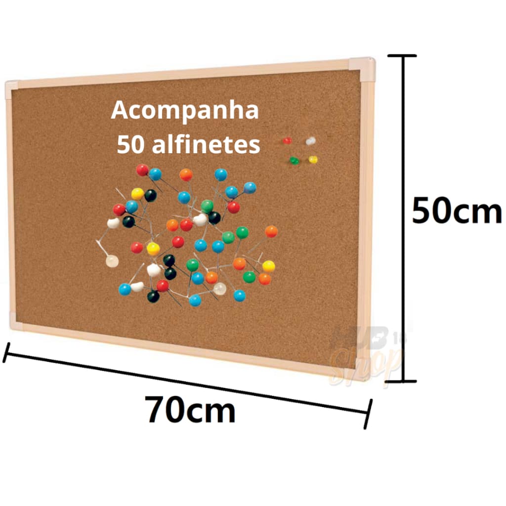 Quadro De Aviso Cortiça Madeira Stalo 70x50cm +50 Alfinetes