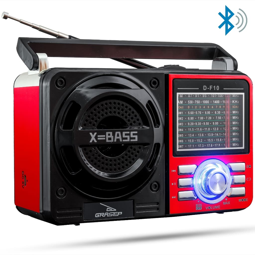 Rádio Estilo Retrô AM FM SW Bluetooth Recarregável MP3 / AUX / Cartão SD/ TF / USB