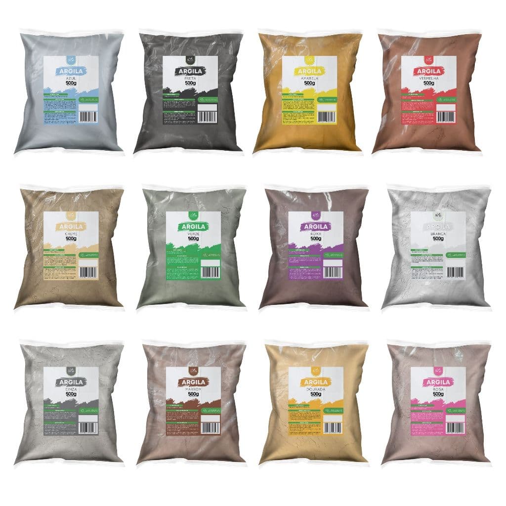 Argila 500g diversas cores disponíveis para máscara facial (skincare)