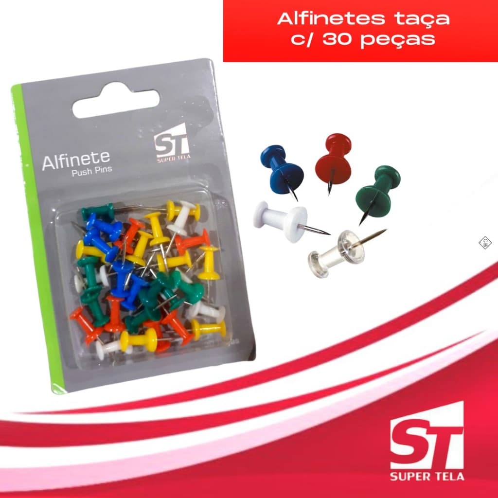 Alfinetes Quadros de Aviso, Fotos e Mapa - Colorido - embalagem com 30 unidades