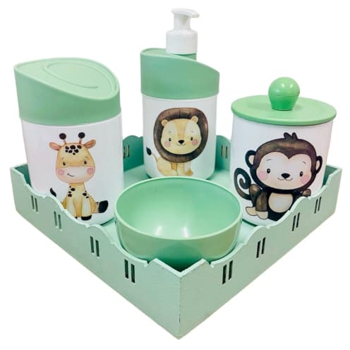 Kit Higiene Baby Safari c/bandeja quadrada verde