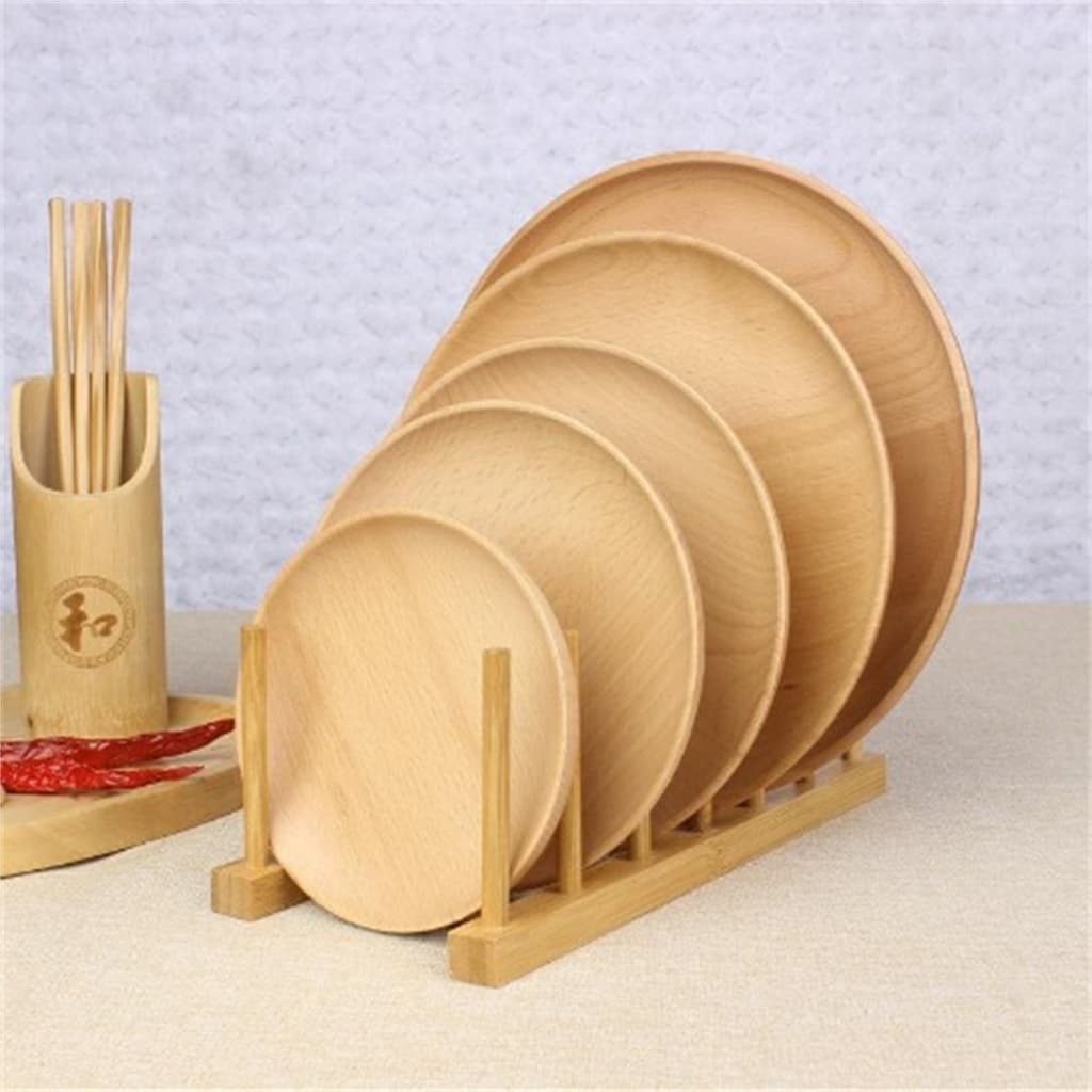 Suporte Escorredor Porta Pratos De Bancada De Bambu 4/6/8 Divisórias