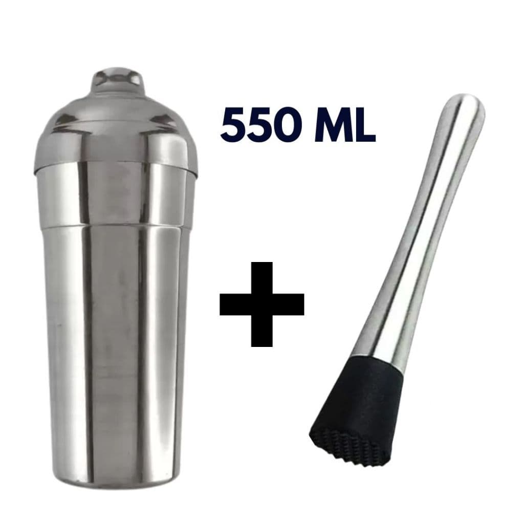 Kit Coqueteleira De Alumínio Com Socador Para Bebidas Drink Caipirinha Bar Restaurantes Resistente