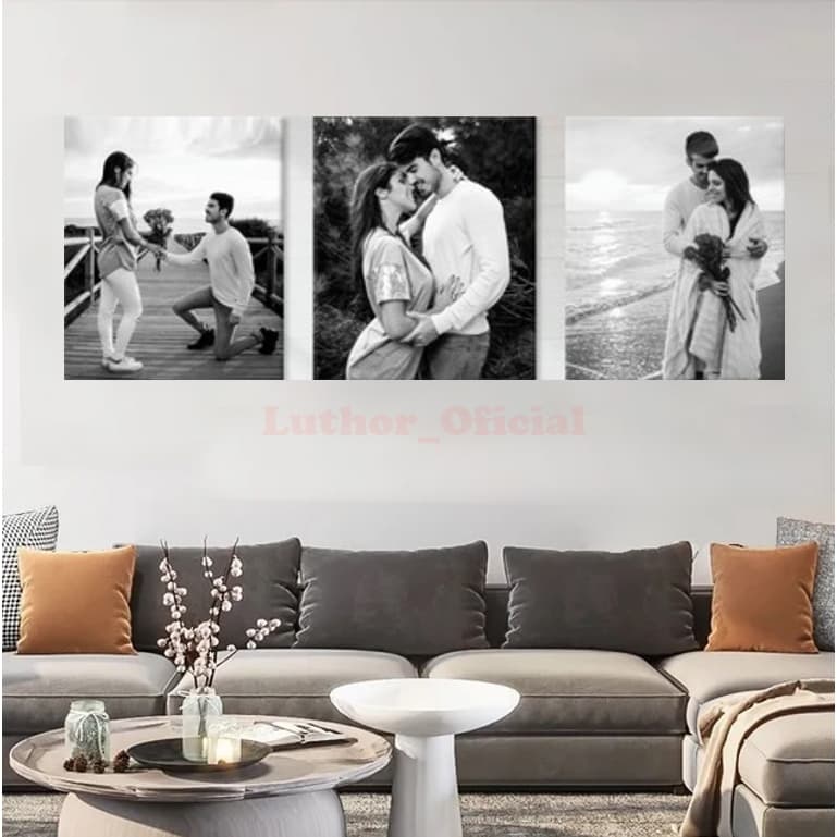Quadro Decorativo Mosaico 3 Peças personalizado com sua foto Presente Casal, Aniversário, Casamento
