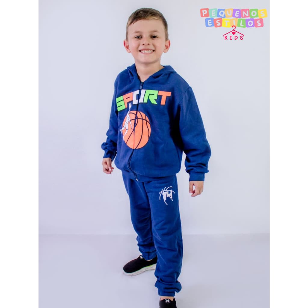 Kit 1 Conjunto Moletom Infantil Masculino Inverno Com Capuz  Zíper e Calça