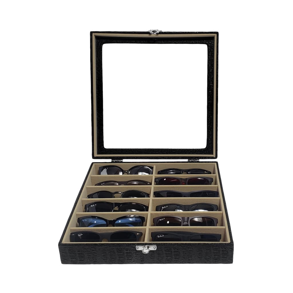 Caixa Estojo Porta Óculos Com 12 Casulos Couro Ecológico Interno Bege
