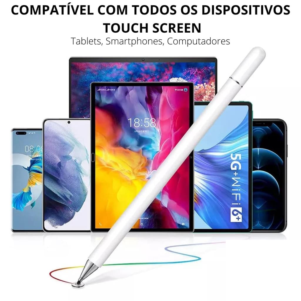 Caneta Colorida Ponta Fina Touch e Esferográfica 2 em 1 Para Smartphone Tablet Pencil Tela Touch Screen Desenho