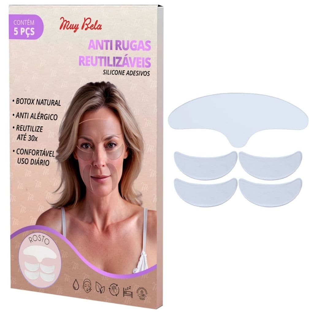 Silicone Reutilizável para Rugas do Rosto Adesivo Muy Bela Colágeno Natural Anti Marcas Testa Bigode Skin Care Pele Lisa