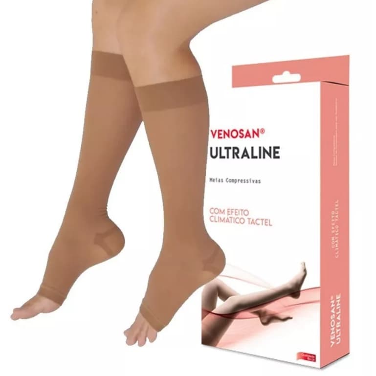 Meia Compressiva Ultraline 4000 3/4 AD 20-30 Mmhg Pé Aberto Sem Ponteira Compressiva Venosan Tactel Efeito Climatico