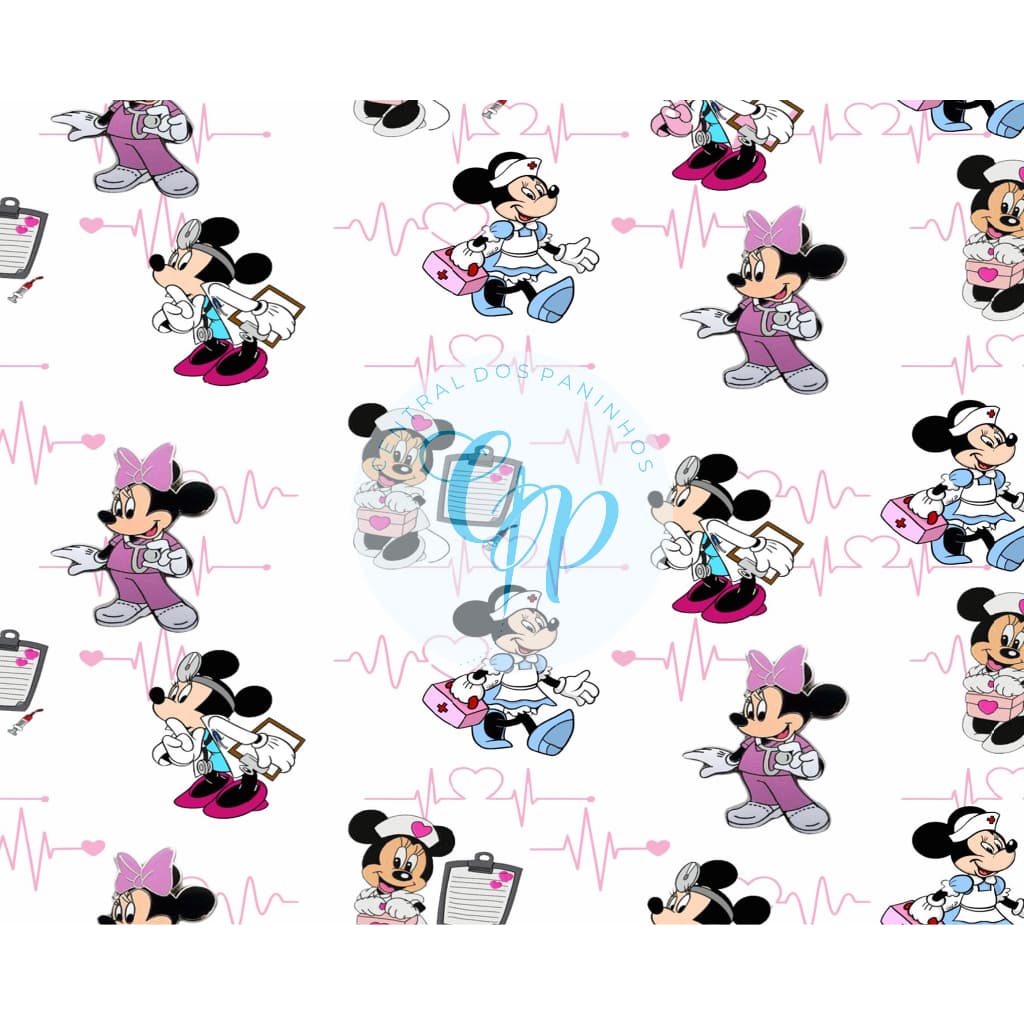 Sintético Doll Estampado - Minnie doutora - fundo branco -  0,50 x 1,38