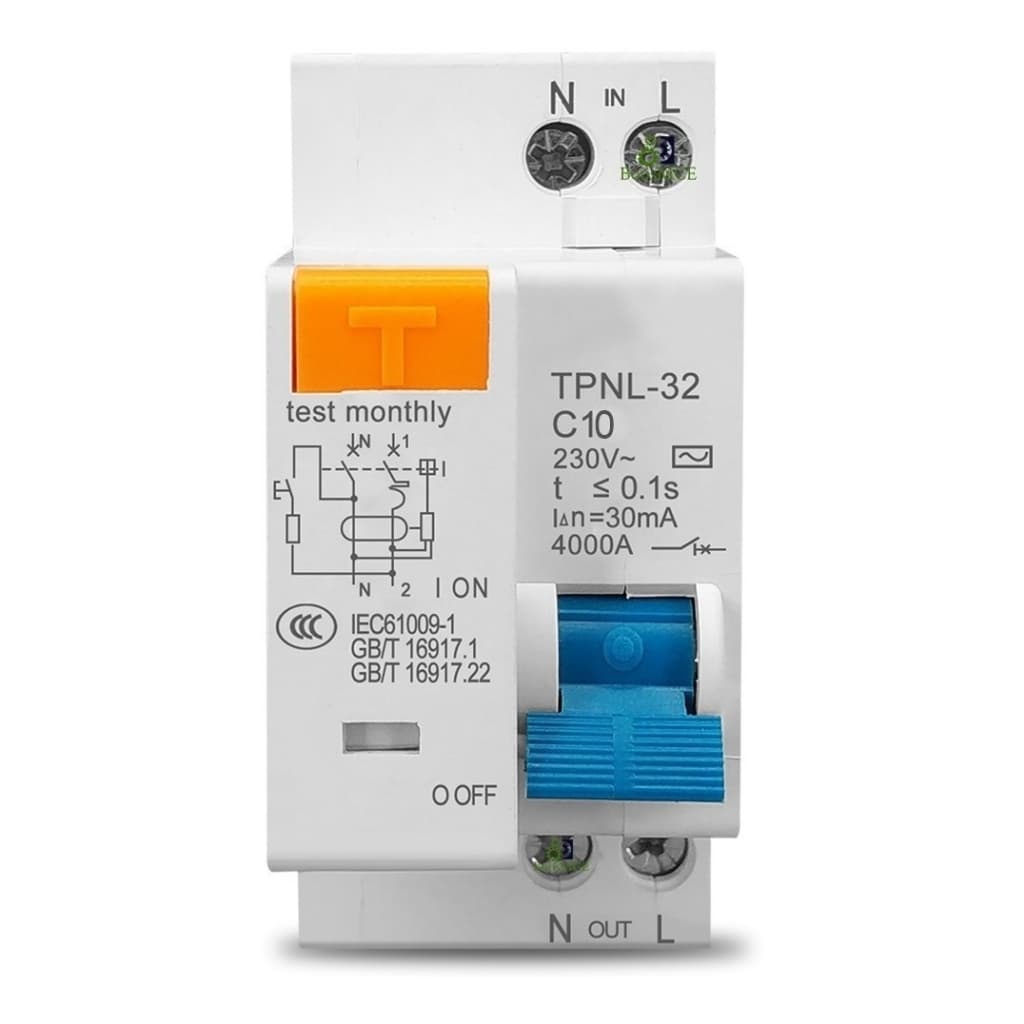 Disjuntor DR Bipolar 110V 220V 36mm 10A 30mA