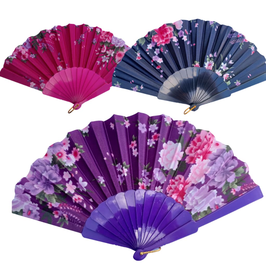 Leque Dobrável com Decoração Florida para Abanar