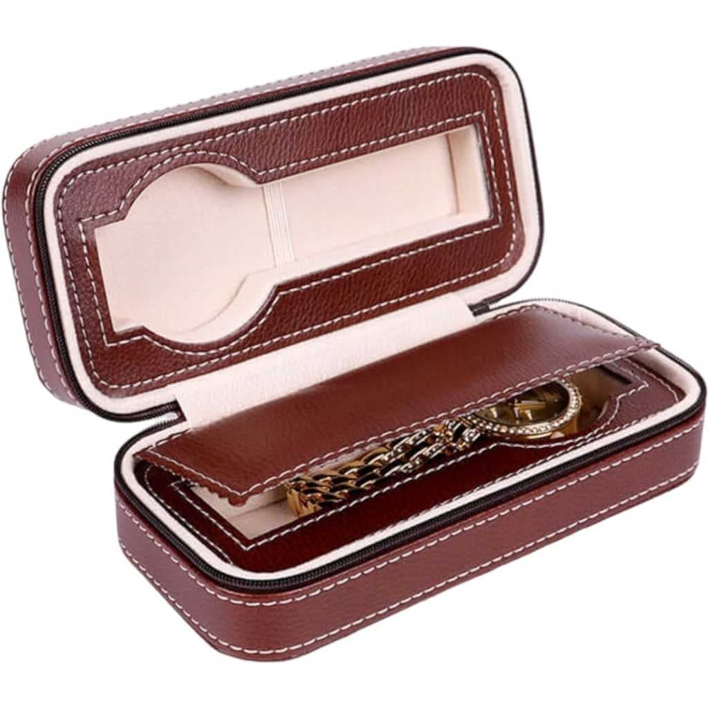 ESTOJO ORGANIZADOR PARA 2 RELOGIOS LUXO EM COURO E ZIPER