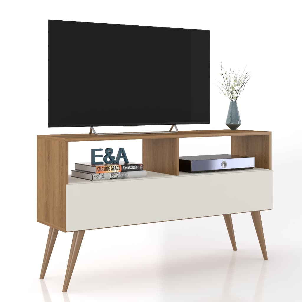 Rack Bancada E&A Tv 43 Pol. Sala Com Pes Retro 1 Gaveteiro - Cor