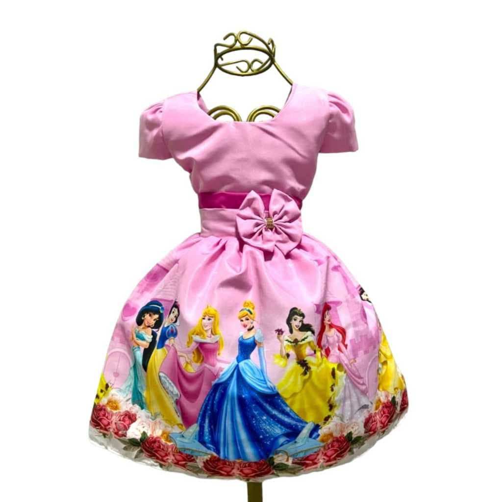 Vestido Infantil Temático Princesas Aniversários e Festas.