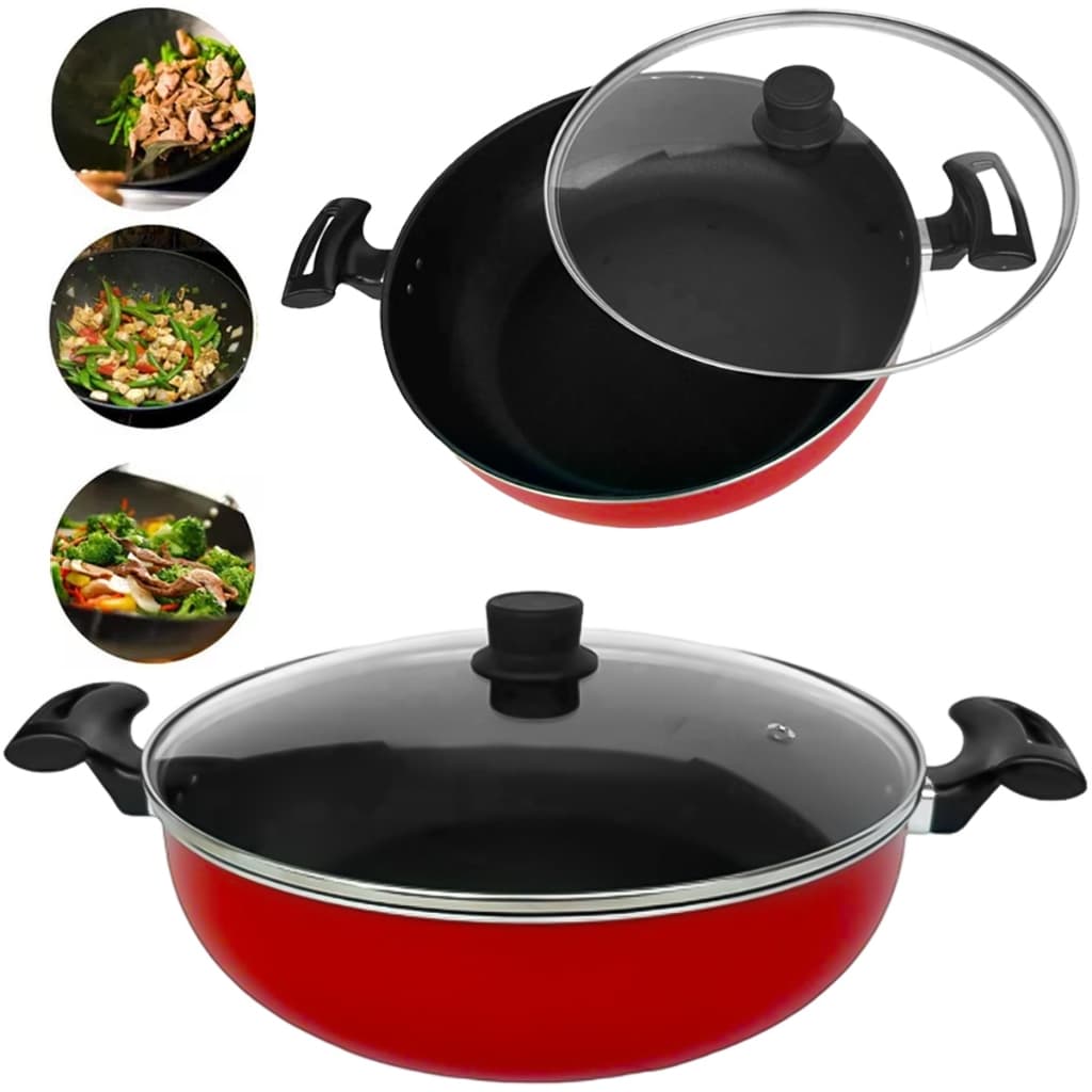 Frigideira Tampa de Vidro  Wok Grande Panela Antiaderente Funda Grande Aluminio Carne Yakisoba
